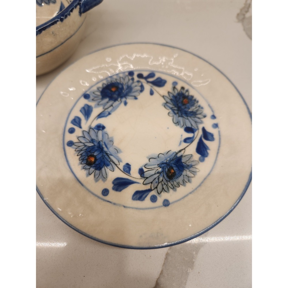 Vintage Blue Flower Hand Painted In Japan Soup Cereal Rice Bowl And Under Plate - Picture 2 of 14
